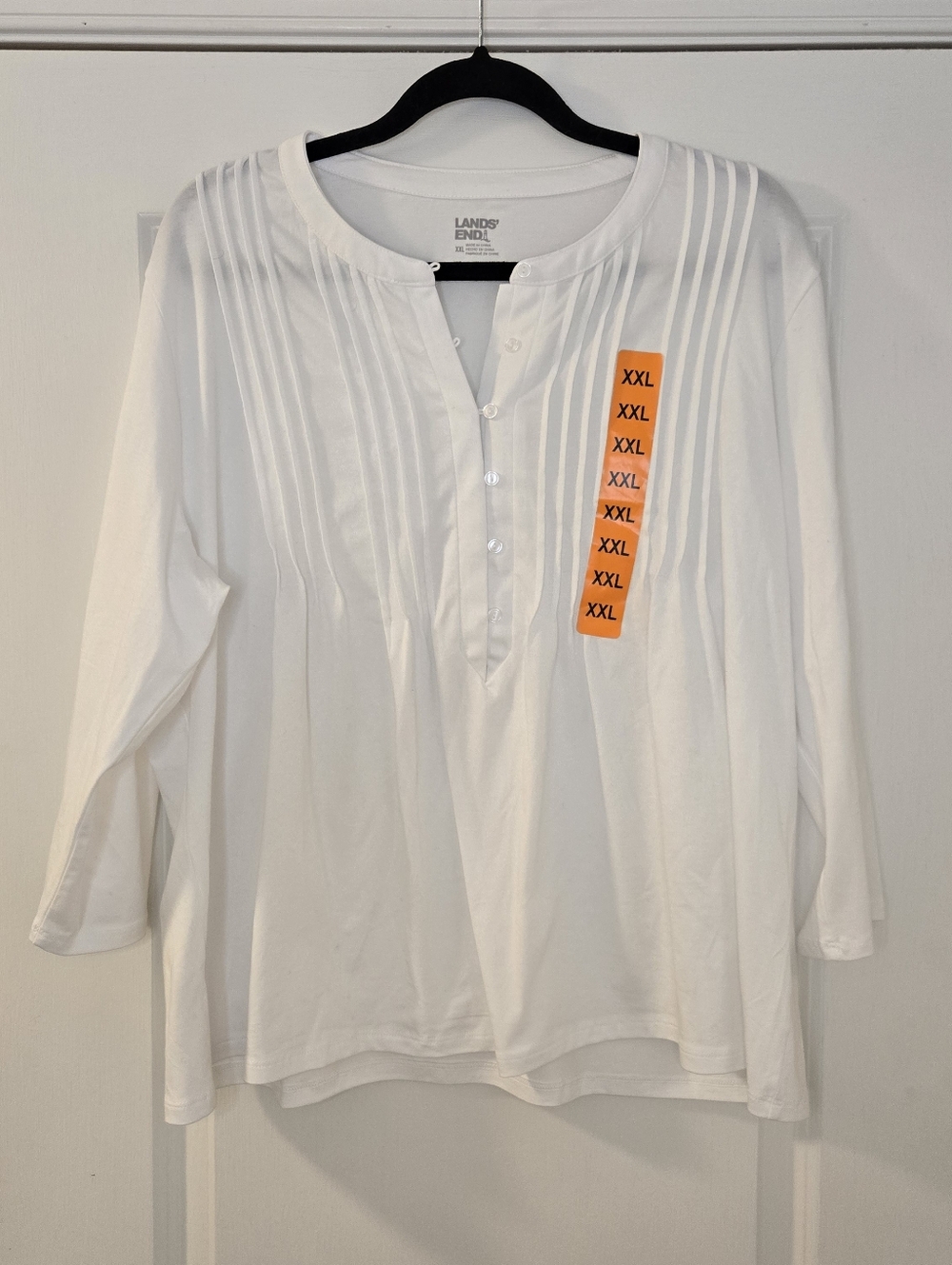 Lands' End White Pintuck Front Button 3/4 Sleeve Blouse Size XXL
